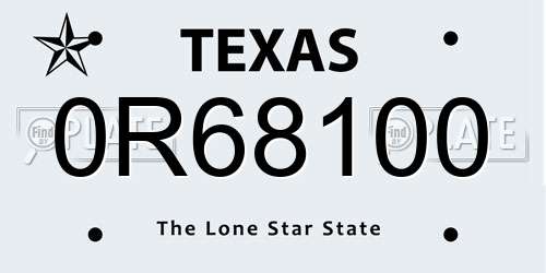 0R68100 Texas License Plate