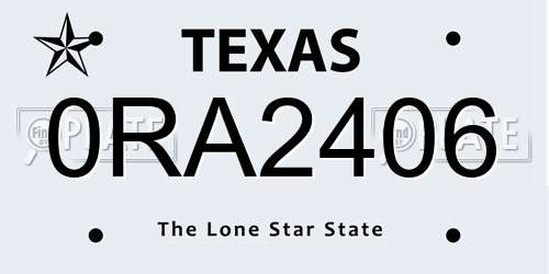 0RA2406 Texas License Plate