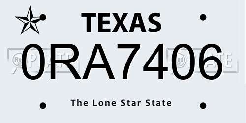 0RA7406 Texas License Plate