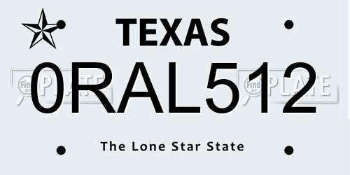 0RAL512 Texas License Plate