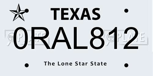 0RAL812 Texas License Plate