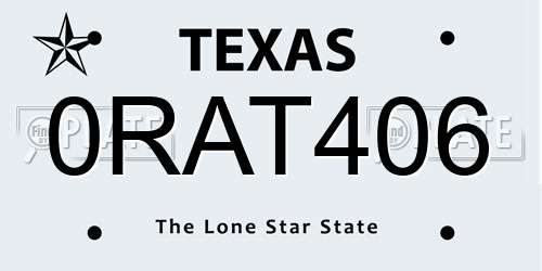 0RAT406 Texas License Plate
