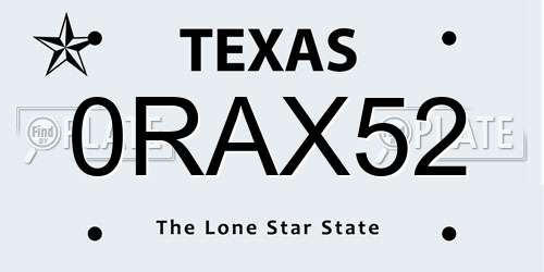 0RAX52 Texas License Plate