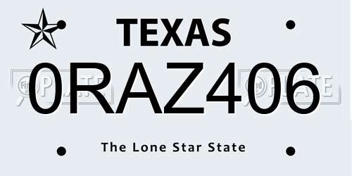 0RAZ406 Texas License Plate