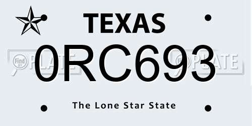 0RC693 Texas License Plate