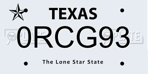 0RCG93 Texas License Plate
