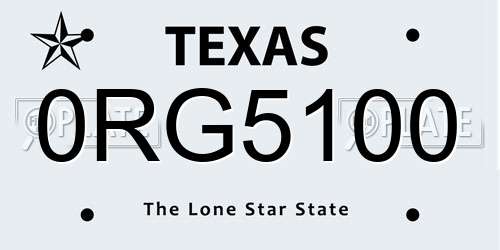 0RG5100 Texas License Plate