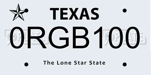 0RGB100 Texas License Plate