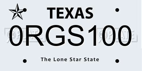 0RGS100 Texas License Plate