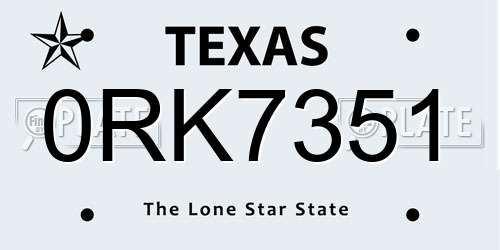 0RK7351 Texas License Plate