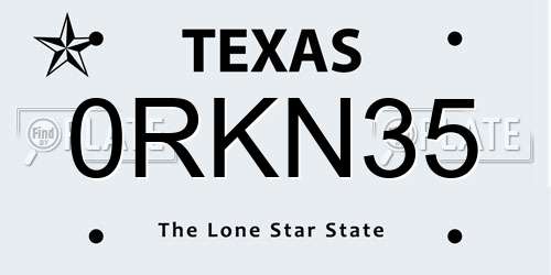 0RKN35 Texas License Plate