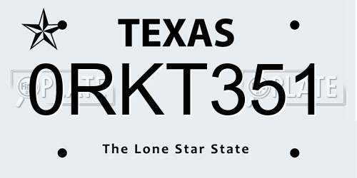 0RKT351 Texas License Plate