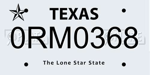 0RM0368 Texas License Plate
