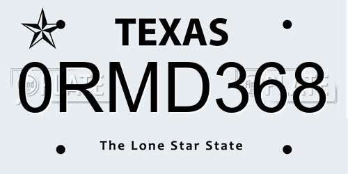 0RMD368 Texas License Plate
