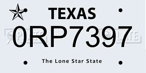 0RP7397 Texas License Plate