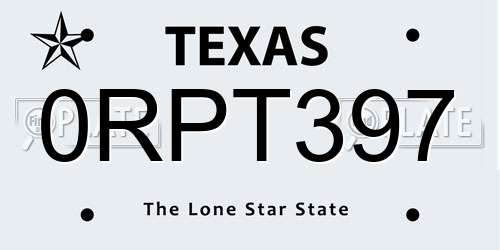 0RPT397 Texas License Plate
