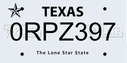 0RPZ397 Texas License Plate