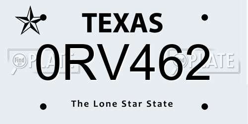 0RV462 Texas License Plate