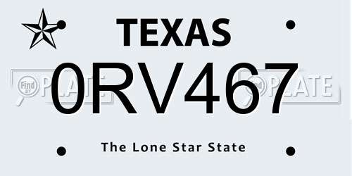 0RV467 Texas License Plate