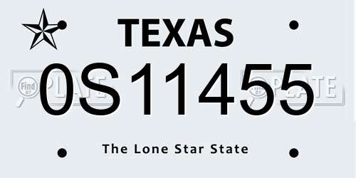 0S11455 Texas License Plate