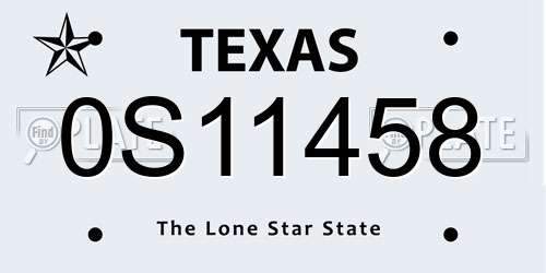 0S11458 Texas License Plate