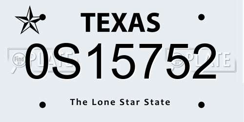 0S15752 Texas License Plate