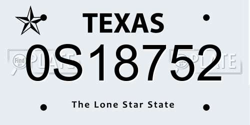 0S18752 Texas License Plate