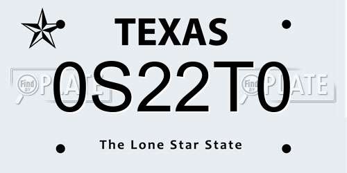 0S22T0 Texas License Plate