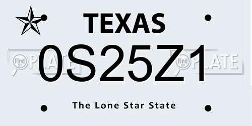 0S25Z1 Texas License Plate