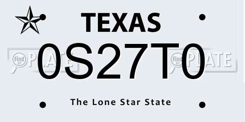 0S27T0 Texas License Plate