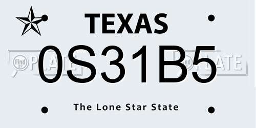 0S31B5 Texas License Plate