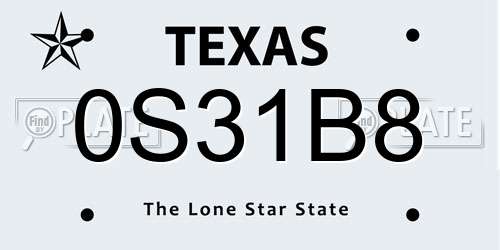 0S31B8 Texas License Plate
