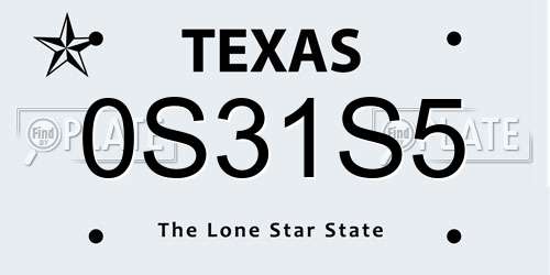 0S31S5 Texas License Plate
