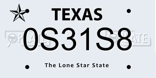 0S31S8 Texas License Plate