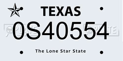 0S40554 Texas License Plate