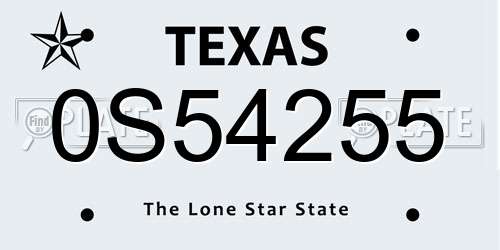 0S54255 Texas License Plate