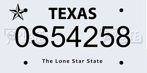 0S54258 Texas License Plate