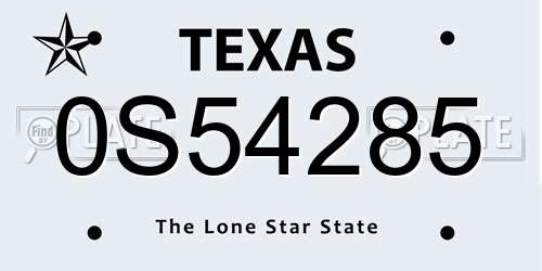 0S54285 Texas License Plate