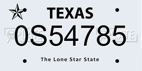 0S54785 Texas License Plate