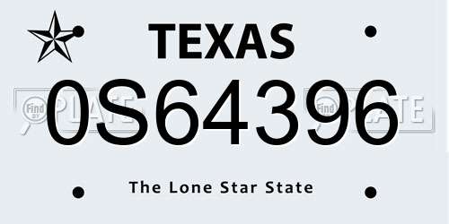 0S64396 Texas License Plate