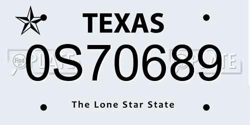 0S70689 Texas License Plate