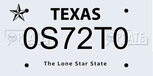 0S72T0 Texas License Plate