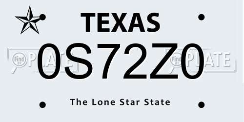 0S72Z0 Texas License Plate