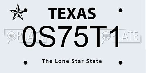0S75T1 Texas License Plate