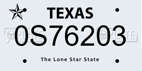 0S76203 Texas License Plate