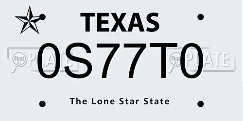 0S77T0 Texas License Plate