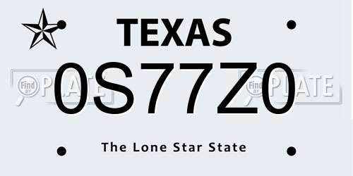 0S77Z0 Texas License Plate
