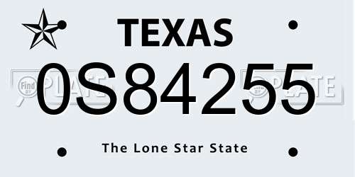 0S84255 Texas License Plate