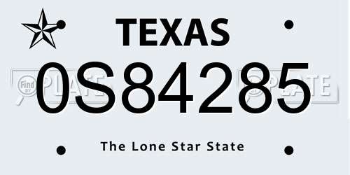 0S84285 Texas License Plate