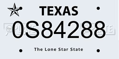 0S84288 Texas License Plate